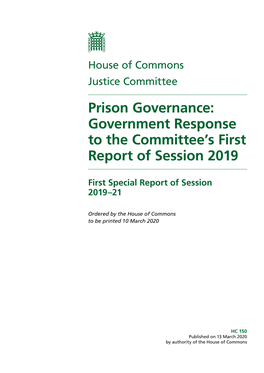 Prison Governance: Government Response to the Committee’S First Report of Session 2019