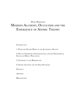 Modern Alchemy, Occultism and the Emergence of Atomic Theory