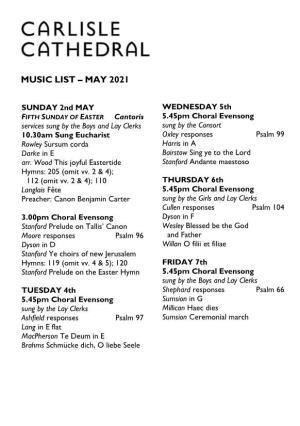 Music List – May 2021