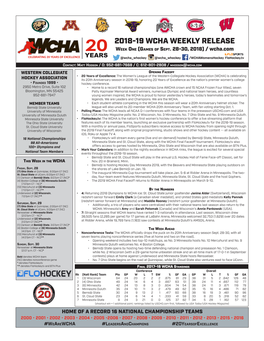 2018-19 WCHA WEEKLY RELEASE 20 Week One (Games of Sept