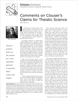 Comments on Clouser's Claims for Theistic Science