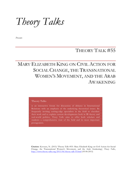 Mary Elizabeth King on Civil Action for Social Change, the Transnational Women’S Movement, and the Arab Awakening