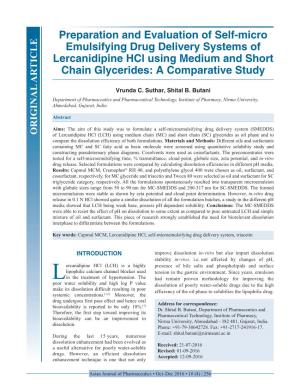 Preparation and Evaluation of Self-Micro Emulsifying Drug Delivery Systems of Lercanidipine Hcl Using Medium and Short Chain Glycerides: a Comparative Study