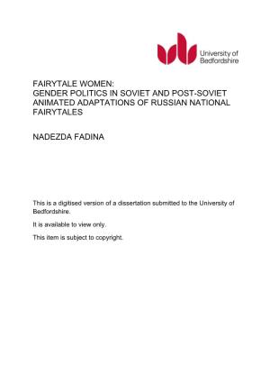 Fairytale Women: Gender Politics in Soviet and Post-Soviet Animated Adaptations of Russian National Fairytales