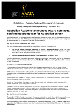 Australian Academy Announces Award Nominees, Confirming Strong Year for Australian Screen