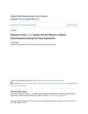Ethiopia Is Now: J. A. Rogers and the Rhetoric of Black Anticolonialism During the Great Depression