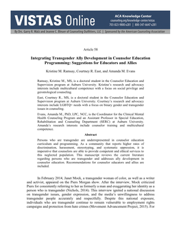 Integrating Transgender Ally Development in Counselor Education Programming: Suggestions for Educators and Allies