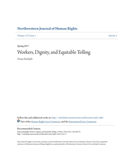Workers, Dignity, and Equitable Tolling Duane Rudolph