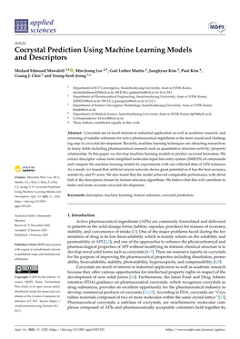 Cocrystal Prediction Using Machine Learning Models and Descriptors