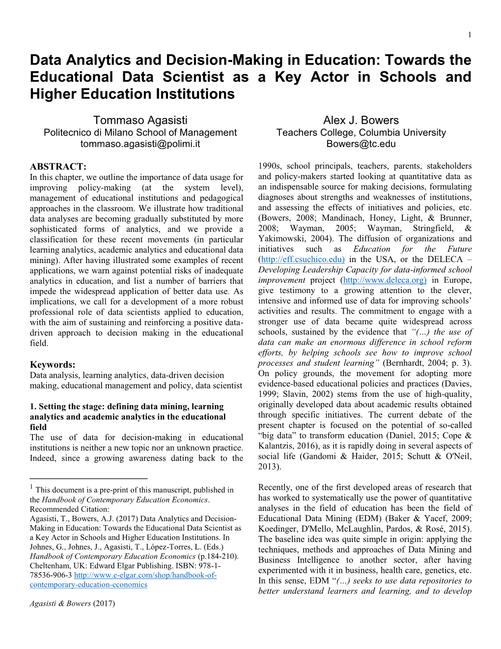 Data Analytics And Decision-Making In Education: Towards The ...