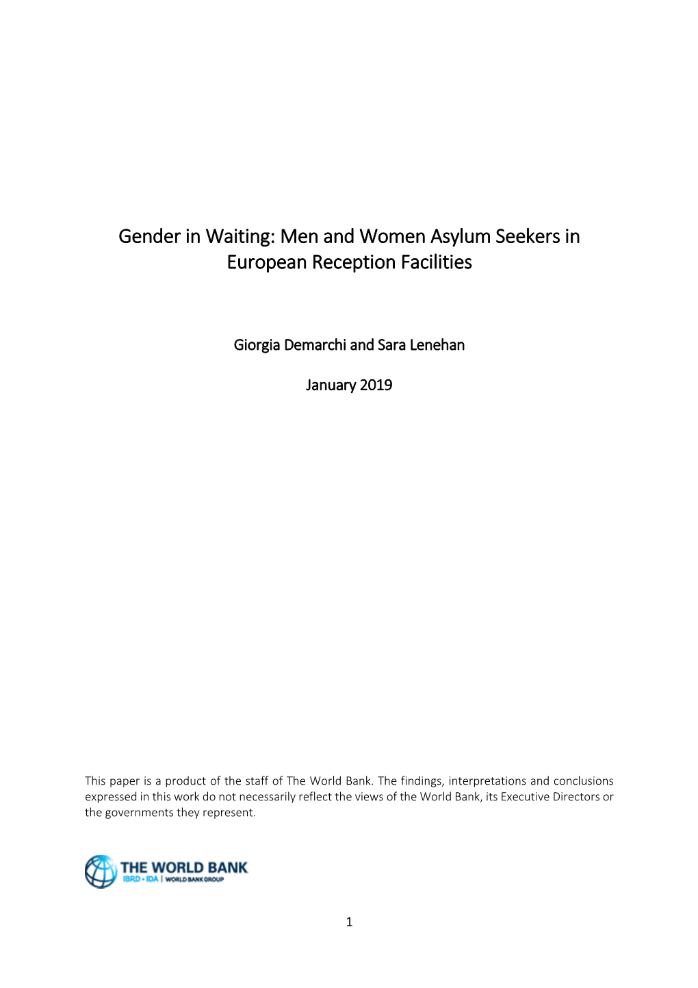 Men and Women Asylum Seekers in European Reception Facilities