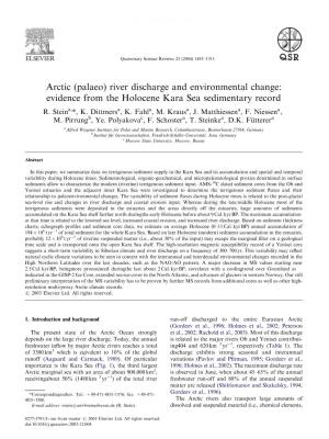 Arctic (Palaeo) River Discharge and Environmental Change: Evidence from the Holocene Kara Sea Sedimentary Record R