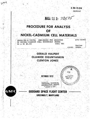 Procedure for Analysis * of Nickel-Cadmium Cell Materials