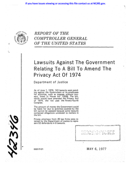 Lawsuits Against the Government Relating to a Bill to Amend the Privacy Act of 1974