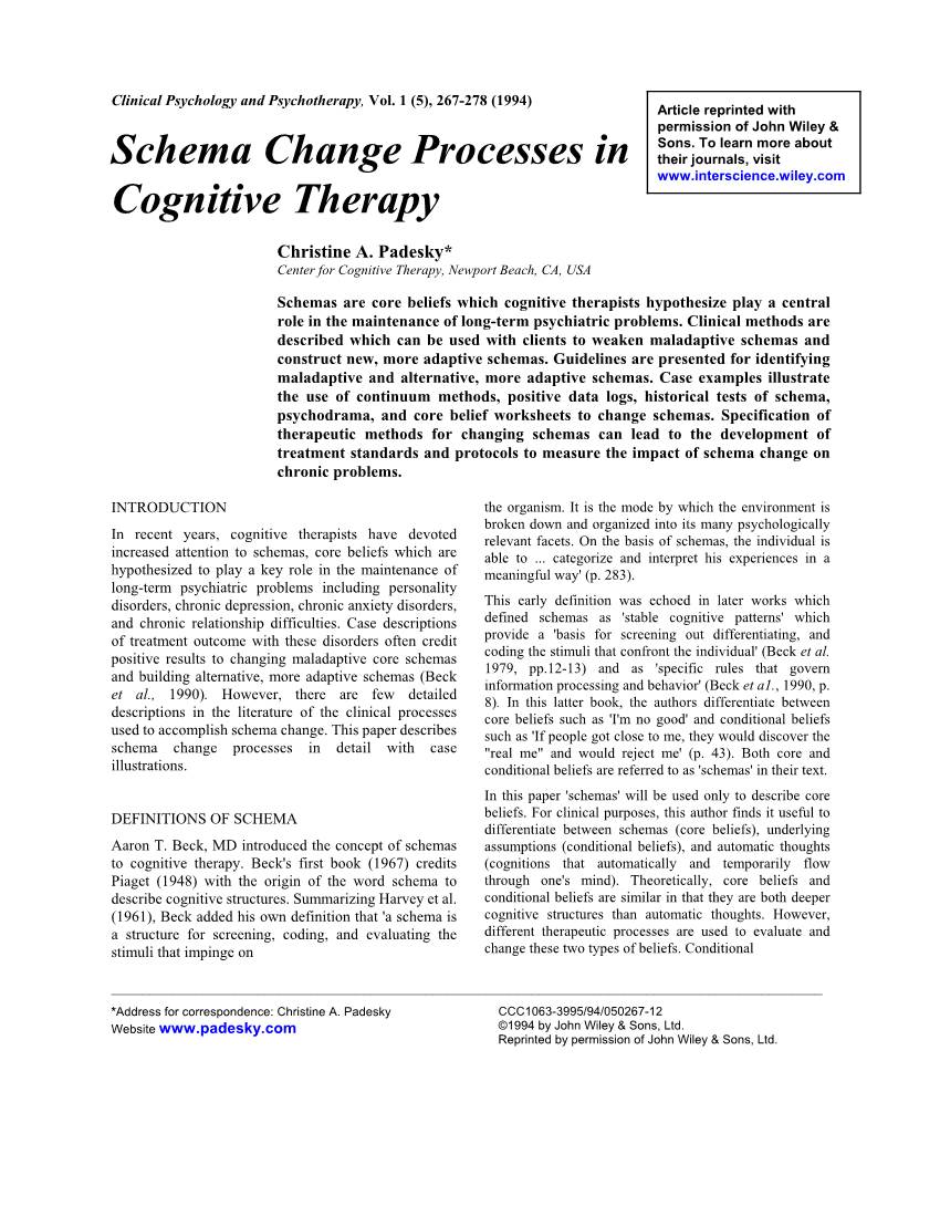 Schema Change Processes in Cognitive Therapy