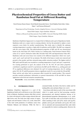 Physicochemical Properties of Cocoa Butter and Rambutan Seed Fat at Different Roasting Temperature