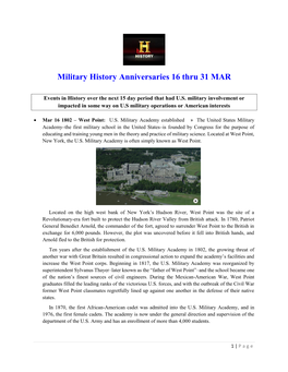 Military History Anniversaries 0316 Thru 033119