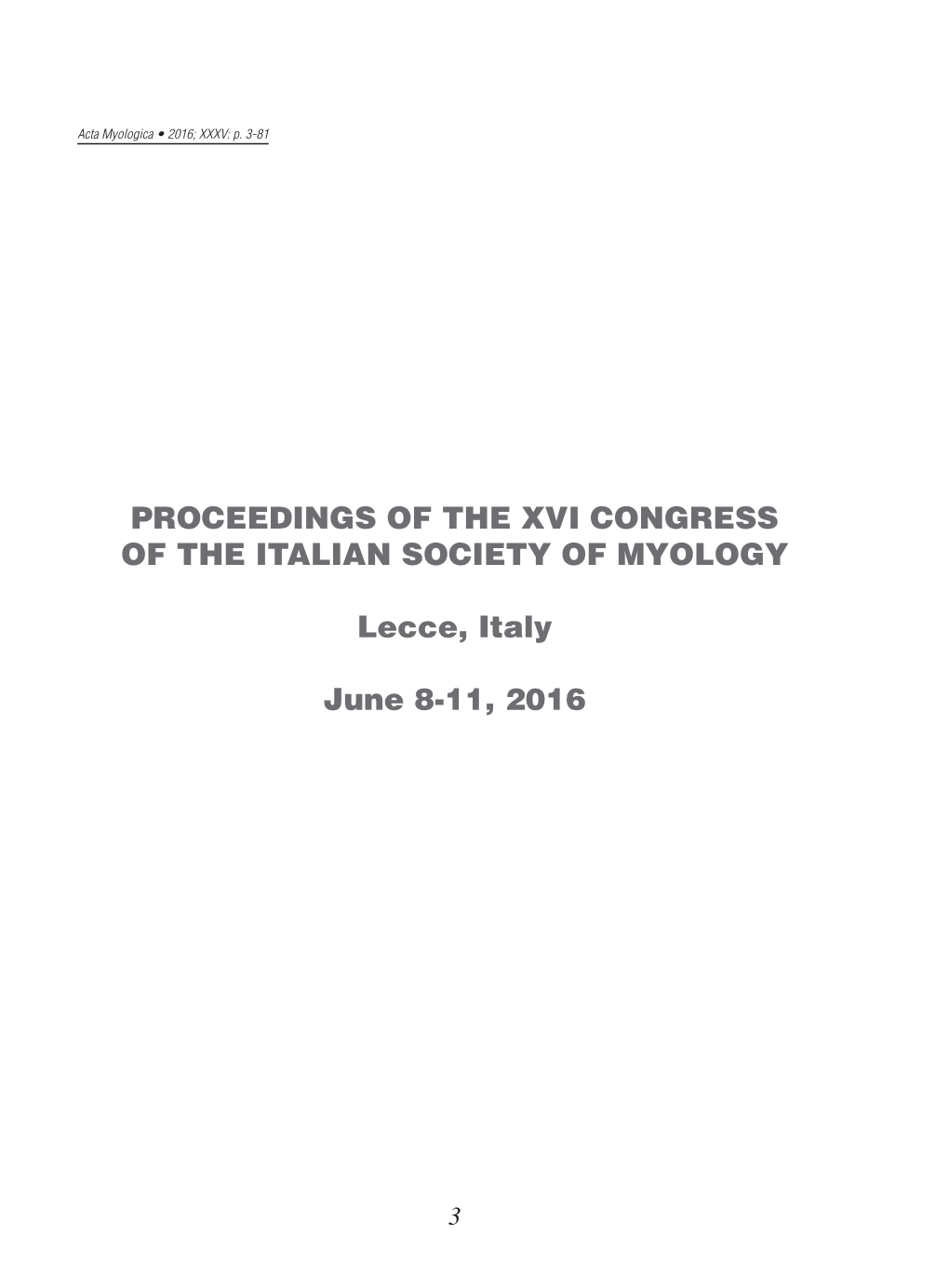 PROCEEDINGS of the XVI CONGRESS of the ITALIAN SOCIETY of MYOLOGY