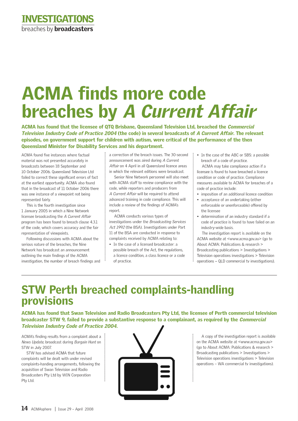 Breaches by a Current Affair