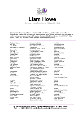 Liam Howe Complete CV