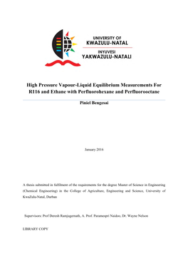 High Pressure Vapour-Liquid Equilibrium Measurements for R116 and Ethane with Perfluorohexane and Perfluorooctane