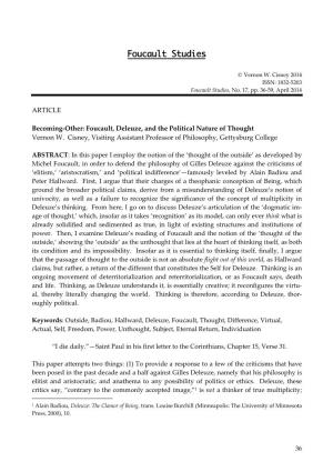 ARTICLE Becoming-Other: Foucault, Deleuze, and the Political Nature Of