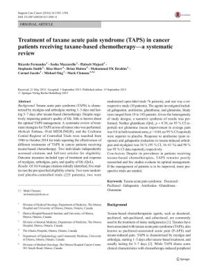 Treatment of Taxane Acute Pain Syndrome (TAPS) in Cancer Patients Receiving Taxane-Based Chemotherapy—A Systematic Review