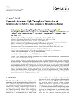 Research Article Electronic Skin from High-Throughput Fabrication of Intrinsically Stretchable Lead Zirconate Titanate Elastomer