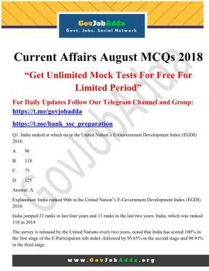 Current Affairs August Mcqs 2018