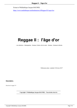 Reggae II : L'âge D'or