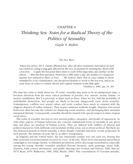 Gayle S. Rubin: Thinking Sex: Notes for a Radical Theory of the Politics of Sexuality