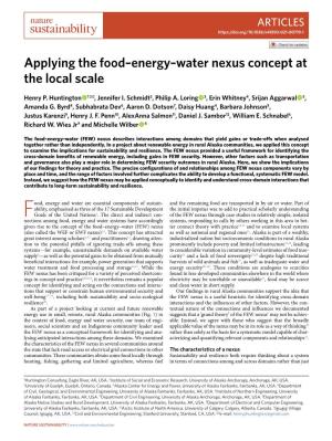 Applying the Food–Energy–Water Nexus Concept at the Local Scale