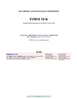 HERBALIFE LTD. Form 10-K Annual Report Filed 2012-02-21