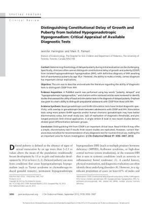 Distinguishing Constitutional Delay of Growth and Puberty from Isolated Hypogonadotropic Hypogonadism: Critical Appraisal of Available Diagnostic Tests