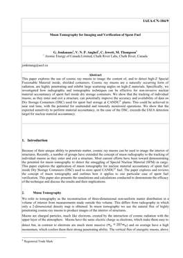 Muon Tomography for Imaging and Verification of Spent Fuel