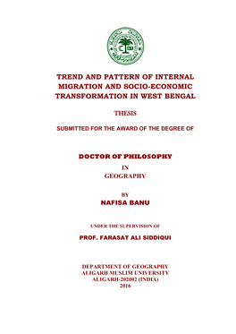 Trend and Pattern of Internal Migration and Socio-Economic Transformation in West Bengal