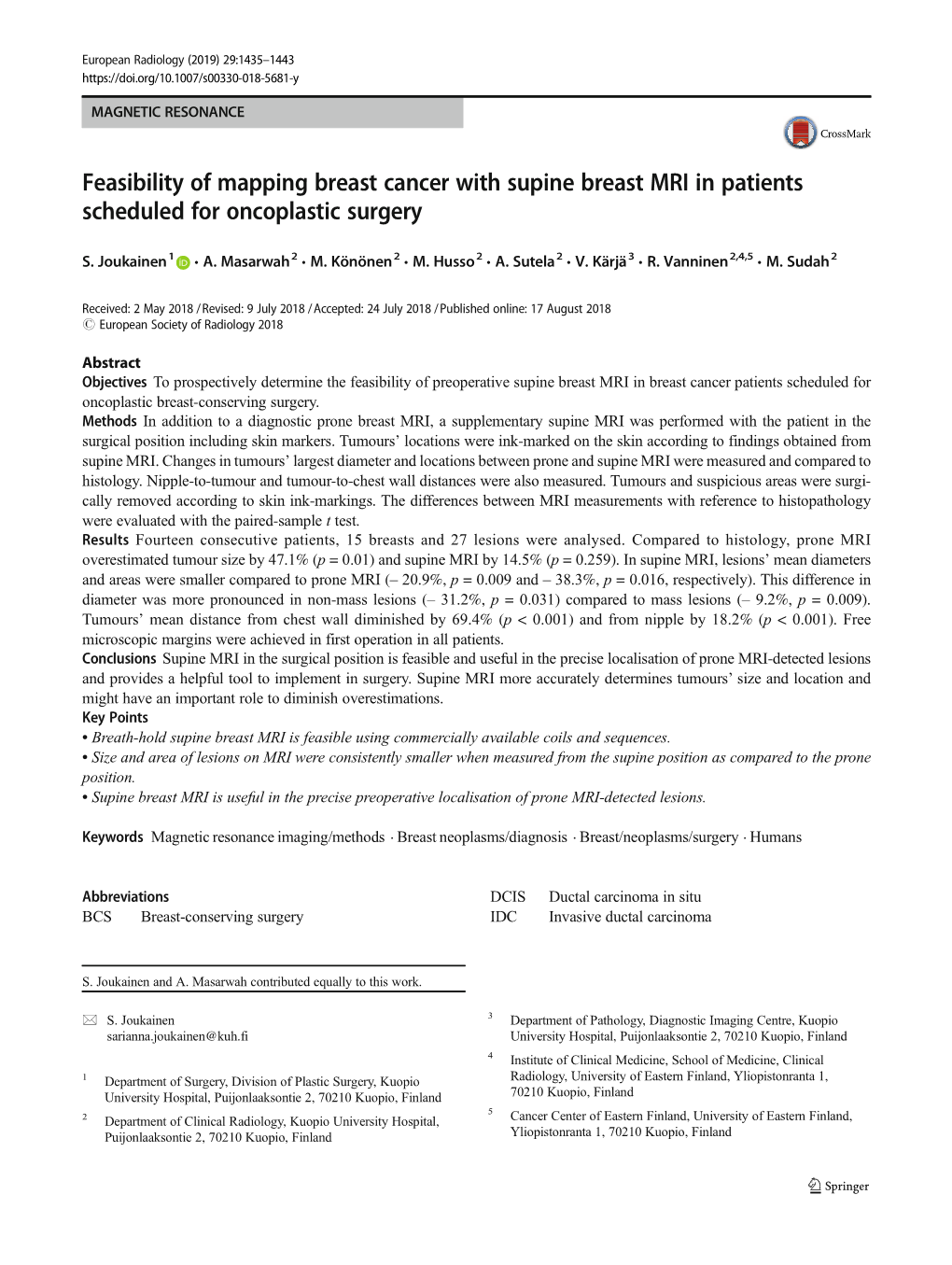 Feasibility of Mapping Breast Cancer with Supine Breast MRI in Patients Scheduled for Oncoplastic Surgery