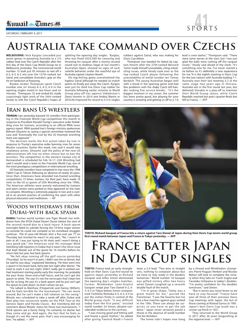 France Batter Japan in Davis Cup Singles