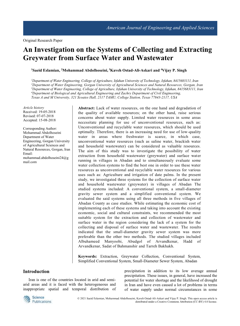 An Investigation on the Systems of Collecting and Extracting Greywater from Surface Water and Wastewater
