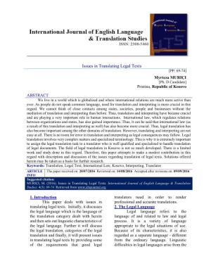 Issues in Translating Legal Texts [PP: 69-74] Myrteza MURIÇI [Ph