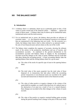 Xiii the Balance Sheet