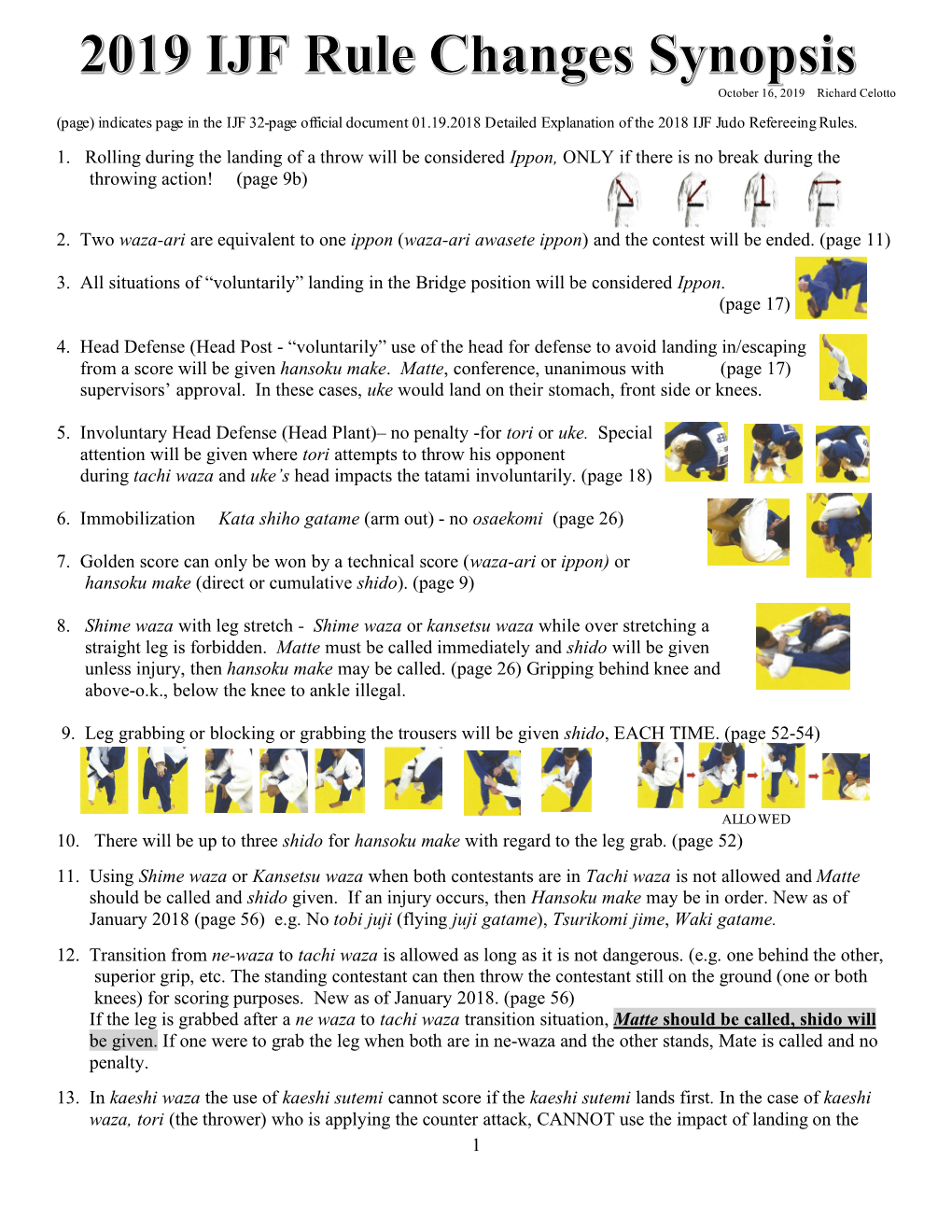 1 1. Rolling During the Landing of a Throw Will Be Considered Ippon, ONLY If There Is No Break During the Throwing Action!