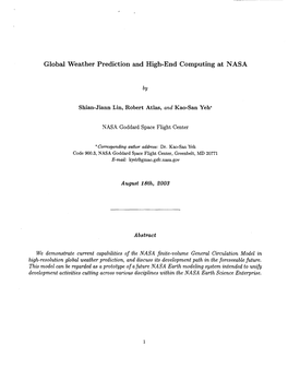 Global Weat Her Prediction and High-End Computing at NASA