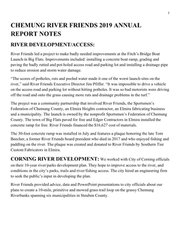 Chemung River Friends 2019 Annual Report Notes River Development/Access