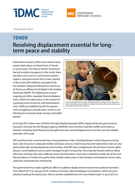 Resolving Displacement Essential for Long- Term Peace and Stability