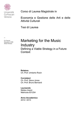 Marketing for the Music Industry Defining a Viable Strategy in a Future Context