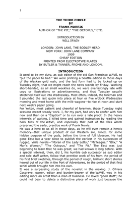 The Third Circle by Frank Norris Author of "The Pit," "The Octopus," Etc