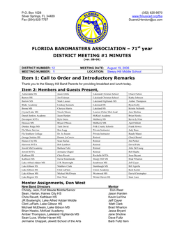 FLORIDA BANDMASTERS ASSOCIATION – 71St Year DISTRICT MEETING #1 MINUTES (Ver