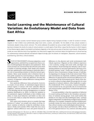 Social Learning and the Maintenance of Cultural Variation: an Evolutionary Model and Data from East Africa