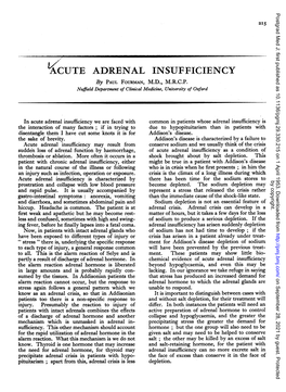 ACUTE ADRENAL INSUFFICIENCY by PAUL FOURMAN, M.D., M.R.C.P